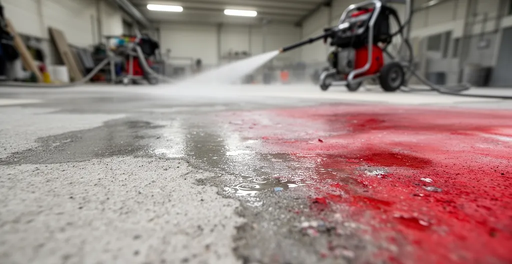 Surface béton montrant le contraste entre zone décapée et zone avec résidus de peinture